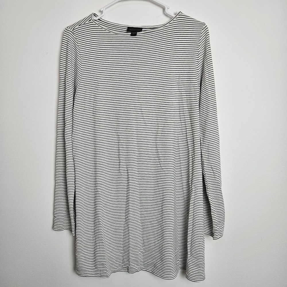 J Jill Wearever Tunic Top Sz M Striped Long Sleeve Side Slit‎ Rayon Stretch Knit
